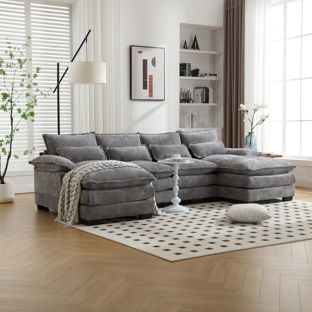 UNITED WE WIN Chenille, high quality sponge filling, solid wood frame, oversized four-seater, U-shaped combination sofa