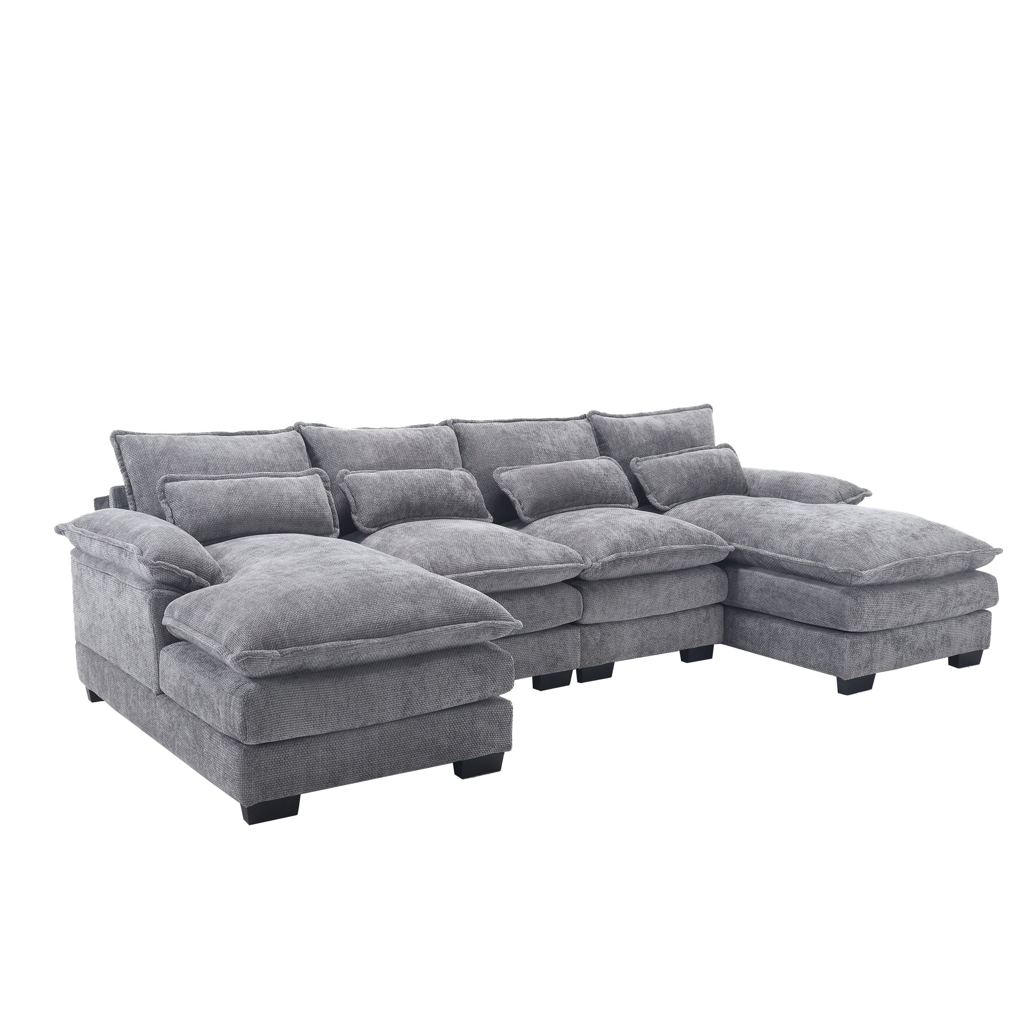 UNITED WE WIN Chenille, high quality sponge filling, solid wood frame, oversized four-seater, U-shaped combination sofa