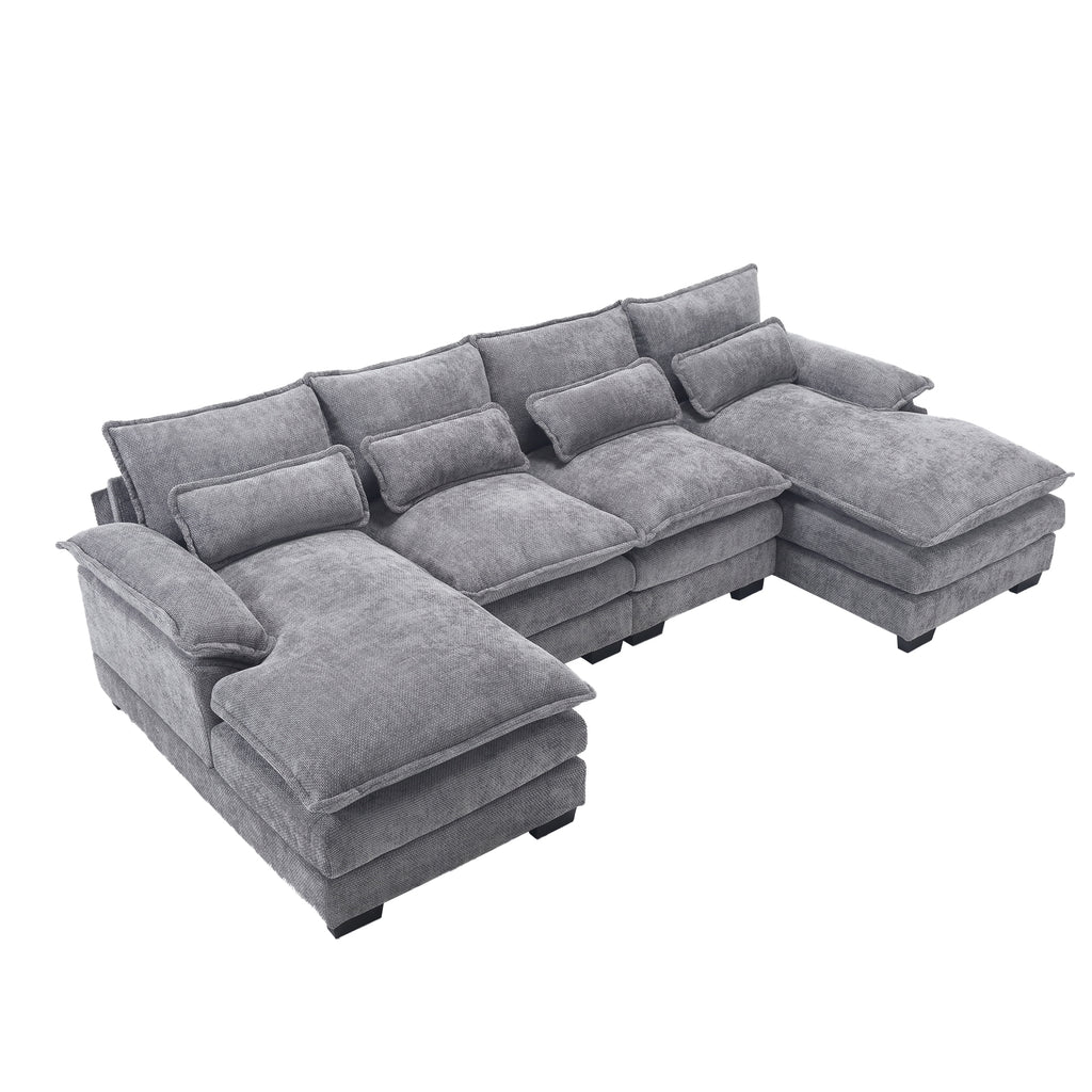 UNITED WE WIN Chenille, high quality sponge filling, solid wood frame, oversized four-seater, U-shaped combination sofa