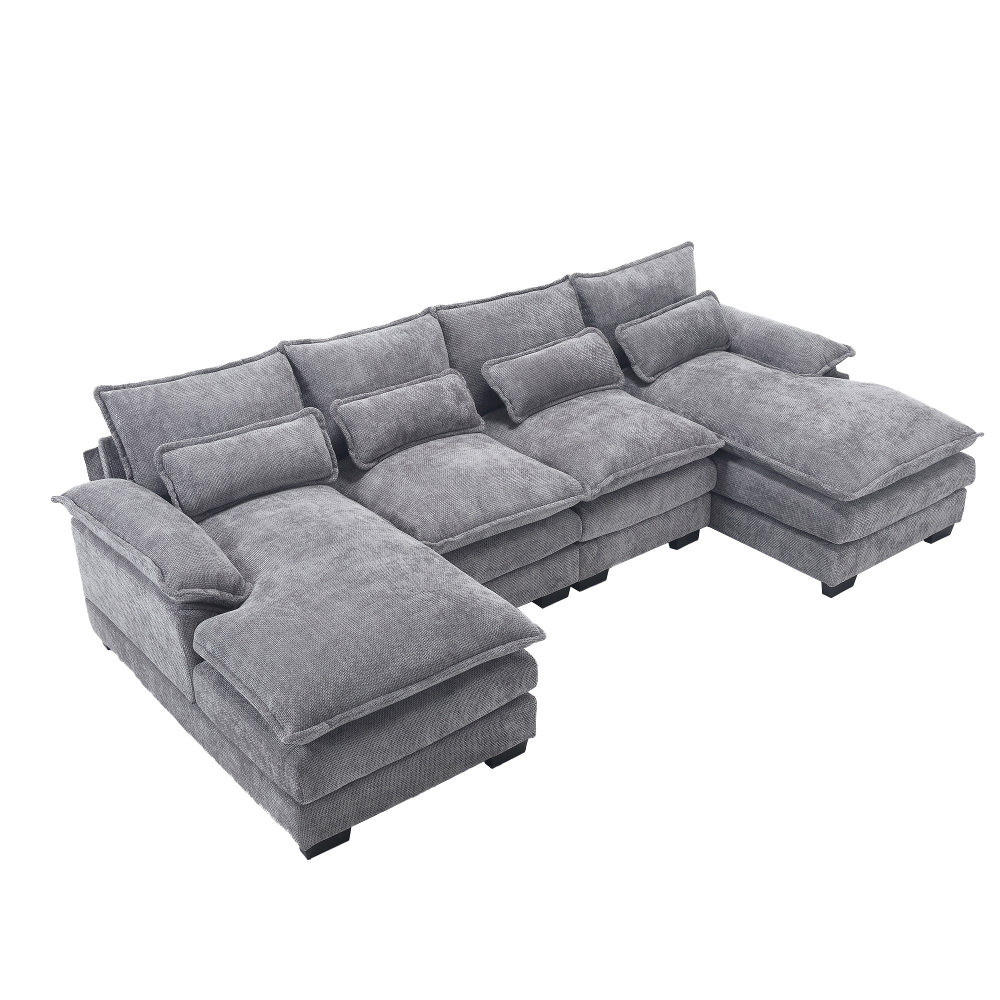 UNITED WE WIN Chenille, high quality sponge filling, solid wood frame, oversized four-seater, U-shaped combination sofa