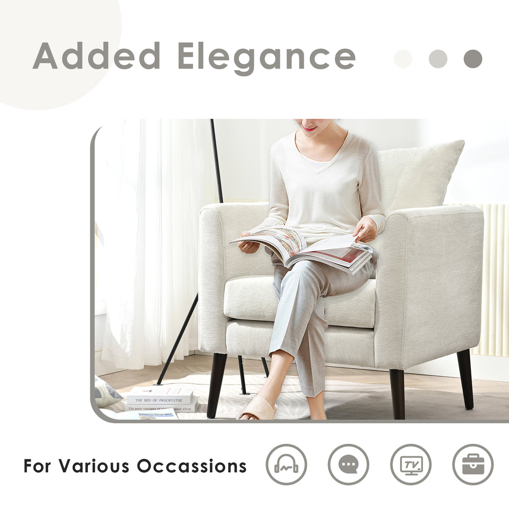 Barrel Chair, Chenille Accent Chair, Fabric Armchair Club Chair,Upholstered Arm Chair with Solid Wood Legs,Waist Pillow,Padded Single Chair for Living Room/Bedroom/Study/Waiting Room,Beige - Groovy Boardz