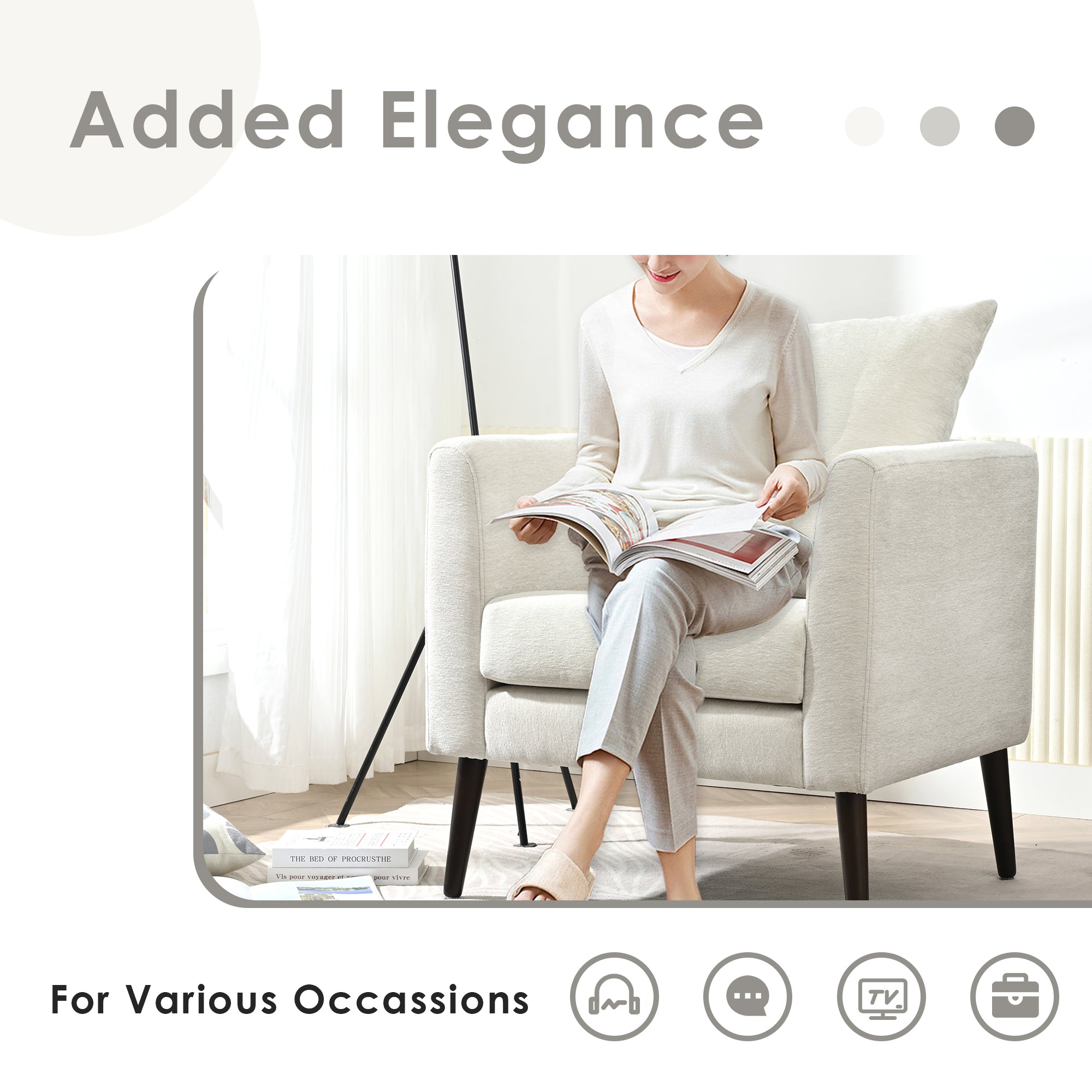 Barrel Chair, Chenille Accent Chair, Fabric Armchair Club Chair,Upholstered Arm Chair with Solid Wood Legs,Waist Pillow,Padded Single Chair for Living Room/Bedroom/Study/Waiting Room,Beige - Groovy Boardz