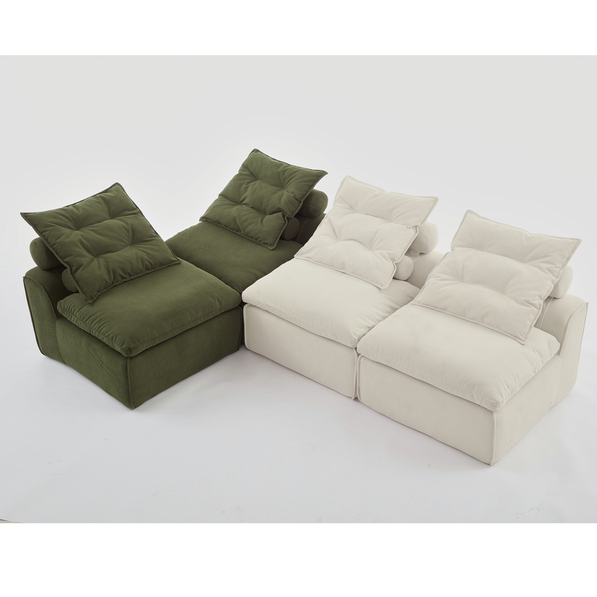 [NEW ARRIVED] [VIDEO PROVIDED]Modular Sofa,No Armrests,At will DIY,Corduroy ,Neck Pillow-Back Lounge Sofa Chair,Reading Nook, or Apartment Living, Lumbar Pillow,4 Seats,Upholstered,Beige,Green