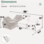 Upholstered Beige Green Corduroy Modular Sofa, 4 Seats.