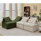 Upholstered Beige Green Corduroy Modular Sofa, 4 Seats.