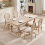 French Country Dining Chairs Set of 2, Upholstered Chairs with Nature Rattan Round Back, Wire drawing and carving techniques ,Disassemblable and Stackable, for Living Room, Kitchen , Restaurant Use