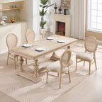 French Country Dining Chairs Set of 2, Upholstered Chairs with Nature Rattan Round Back, Wire drawing and carving techniques ,Disassemblable and Stackable, for Living Room, Kitchen , Restaurant Use