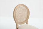 French Country Dining Chairs Set of 2, Upholstered Chairs with Nature Rattan Round Back, Wire drawing and carving techniques ,Disassemblable and Stackable, for Living Room, Kitchen , Restaurant Use