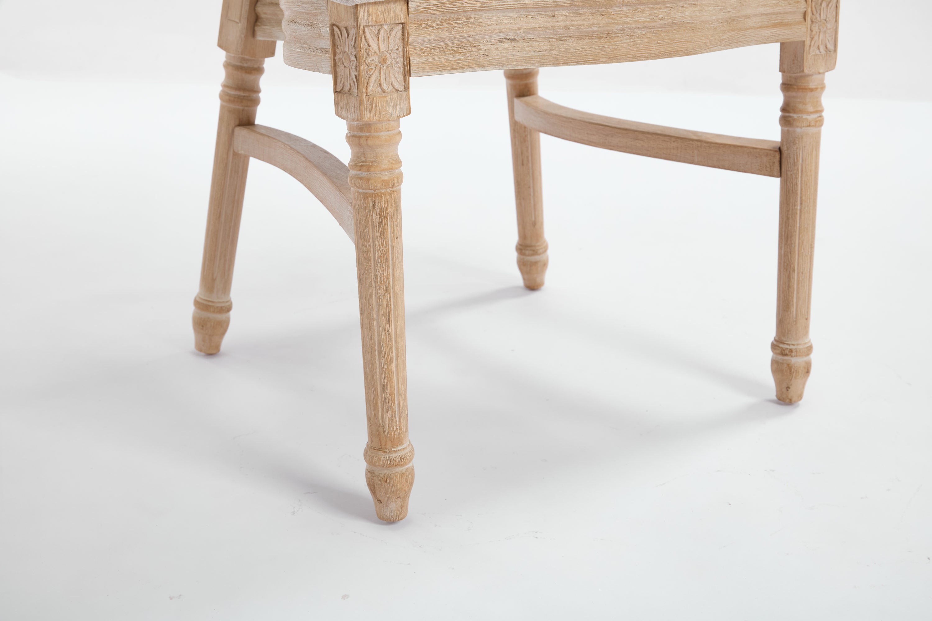 French Country Dining Chairs Set of 2, Upholstered Chairs with Nature Rattan Round Back, Wire drawing and carving techniques ,Disassemblable and Stackable, for Living Room, Kitchen , Restaurant Use