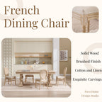 French Country Dining Chairs Set of 2, Upholstered Chairs with Nature Rattan Round Back, Wire drawing and carving techniques ,Disassemblable and Stackable, for Living Room, Kitchen , Restaurant Use