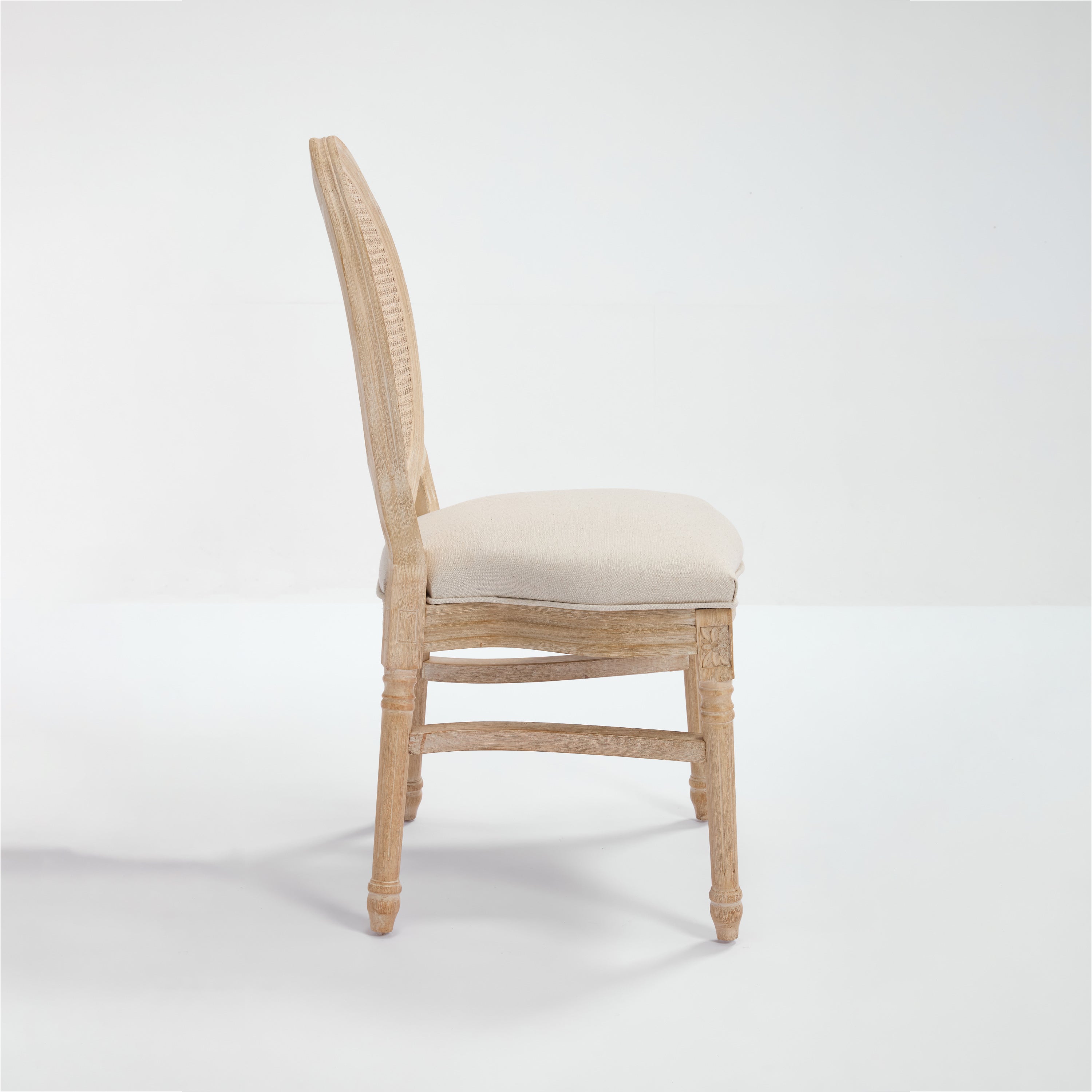 French Country Dining Chairs Set of 2, Upholstered Chairs with Nature Rattan Round Back, Wire drawing and carving techniques ,Disassemblable and Stackable, for Living Room, Kitchen , Restaurant Use