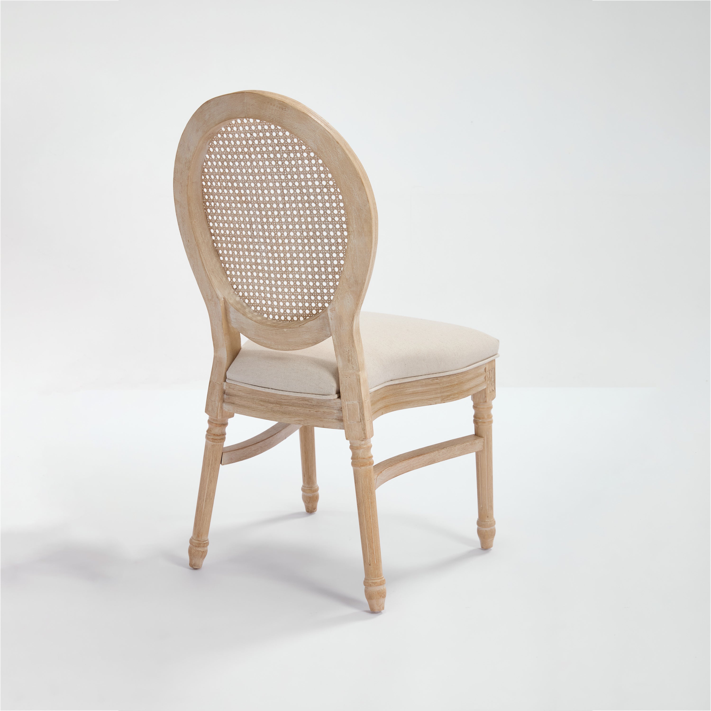 French Country Dining Chairs Set of 2, Upholstered Chairs with Nature Rattan Round Back, Wire drawing and carving techniques ,Disassemblable and Stackable, for Living Room, Kitchen , Restaurant Use