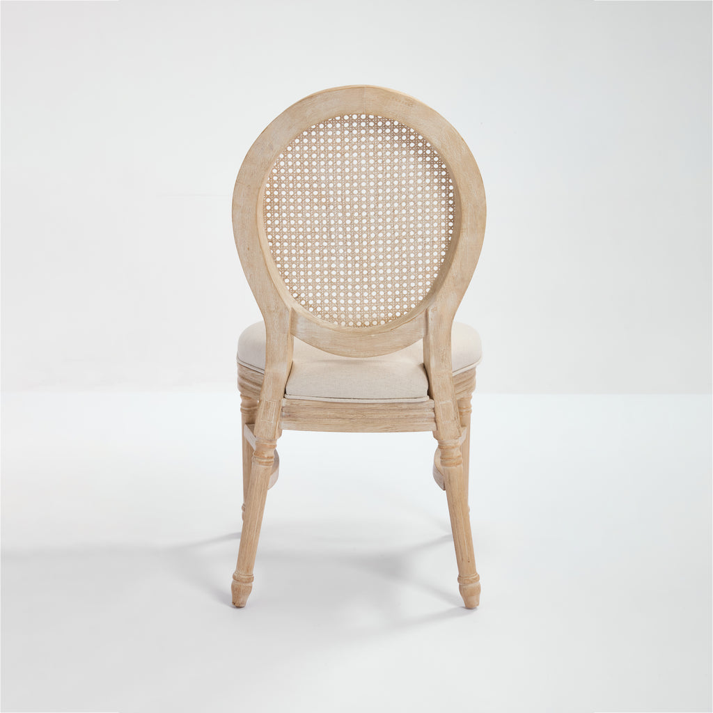French Country Dining Chairs Set of 2, Upholstered Chairs with Nature Rattan Round Back, Wire drawing and carving techniques ,Disassemblable and Stackable, for Living Room, Kitchen , Restaurant Use