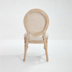 French Country Dining Chairs Set of 2, Upholstered Chairs with Nature Rattan Round Back, Wire drawing and carving techniques ,Disassemblable and Stackable, for Living Room, Kitchen , Restaurant Use