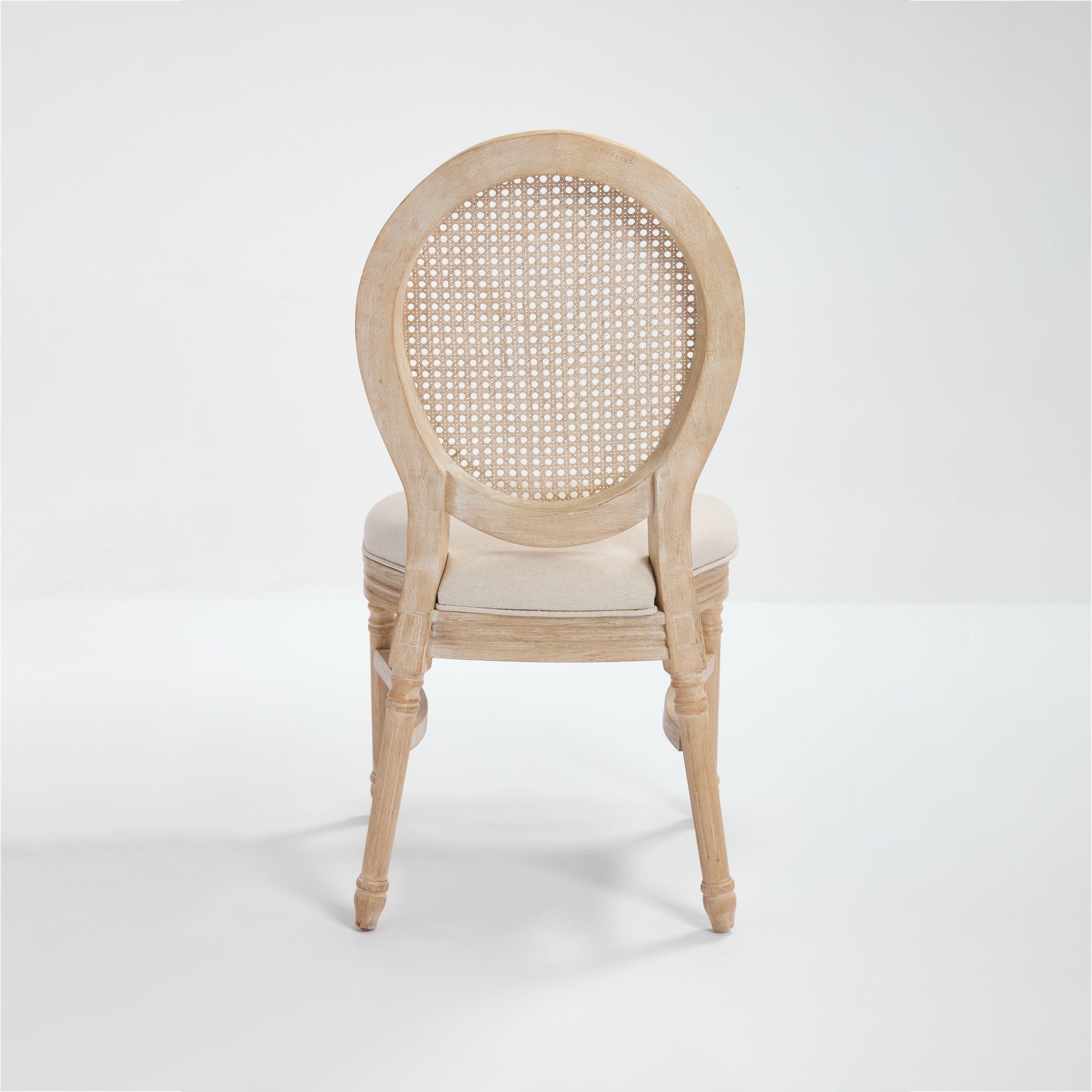 French Country Dining Chairs Set of 2, Upholstered Chairs with Nature Rattan Round Back, Wire drawing and carving techniques ,Disassemblable and Stackable, for Living Room, Kitchen , Restaurant Use
