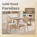 French Country Dining Chairs Set of 2, Upholstered Chairs with Nature Rattan Round Back, Wire drawing and carving techniques ,Disassemblable and Stackable, for Living Room, Kitchen , Restaurant Use