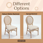 French Country Dining Chairs Set of 2, Upholstered Chairs with Nature Rattan Round Back, Wire drawing and carving techniques ,Disassemblable and Stackable, for Living Room, Kitchen , Restaurant Use