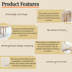 French Country Dining Chairs Set of 2, Upholstered Chairs with Nature Rattan Round Back, Wire drawing and carving techniques ,Disassemblable and Stackable, for Living Room, Kitchen , Restaurant Use