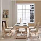 French Country Dining Chairs Set of 2, Upholstered Chairs with Nature Rattan Round Back, Wire drawing and carving techniques ,Disassemblable and Stackable, for Living Room, Kitchen , Restaurant Use