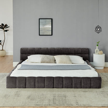 King size Upholstered Bed Frame with Thick Fabric, Chenille Fabric Grounded Queen Size Platform Bed with Headboard and Solid Frame. No Box Spring Needed-Dark Gray(88.5''*85.5''*24'')
