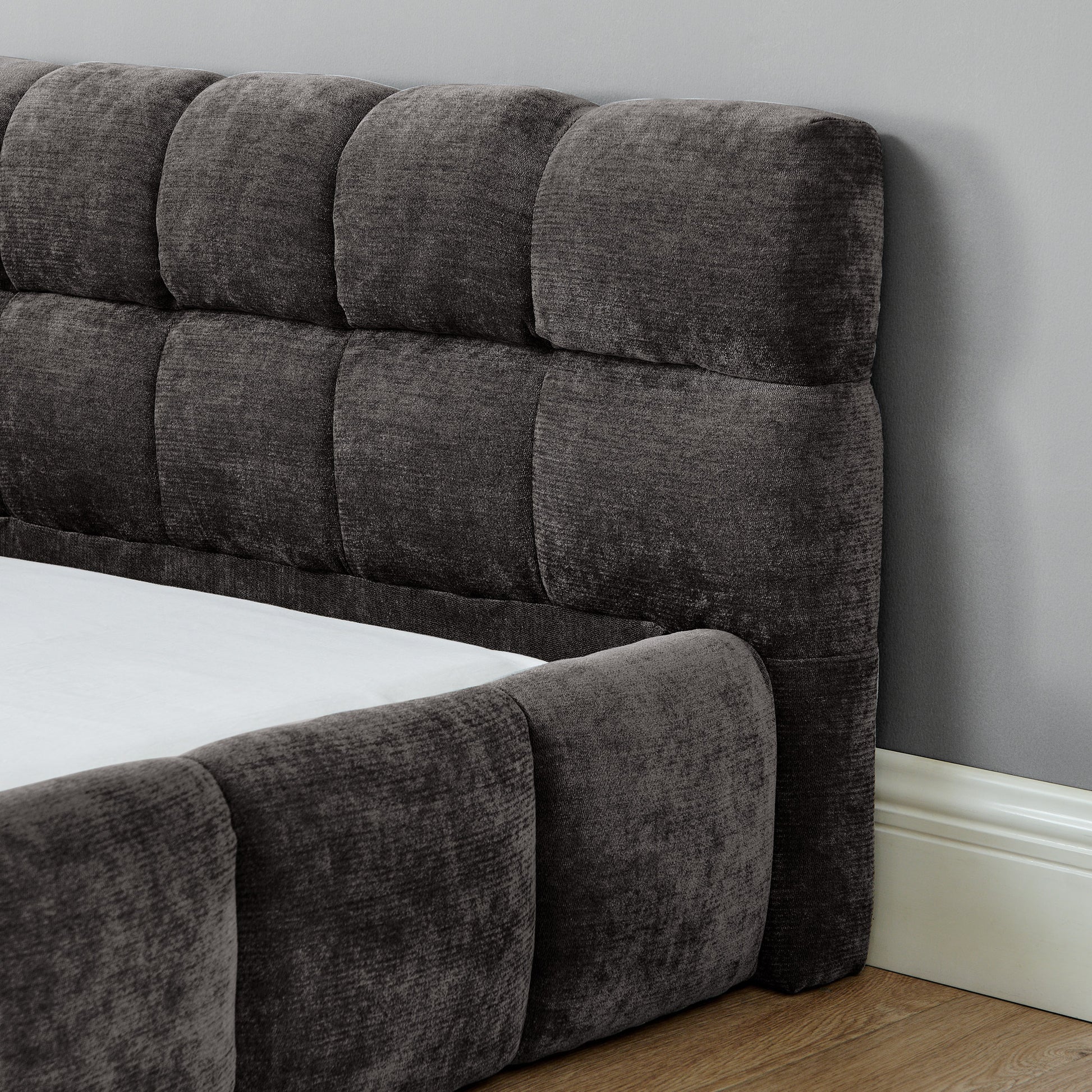 King size Upholstered Bed Frame with Thick Fabric, Chenille Fabric Grounded Queen Size Platform Bed with Headboard and Solid Frame. No Box Spring Needed-Dark Gray(88.5''*85.5''*24'')
