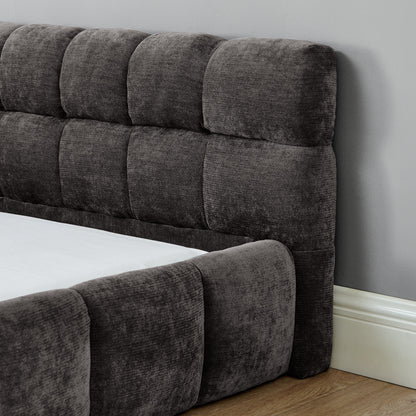King size Upholstered Bed Frame with Thick Fabric, Chenille Fabric Grounded Queen Size Platform Bed with Headboard and Solid Frame. No Box Spring Needed-Dark Gray(88.5''*85.5''*24'')