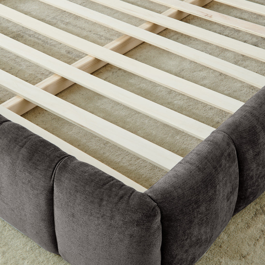 King size Upholstered Bed Frame with Thick Fabric, Chenille Fabric Grounded Queen Size Platform Bed with Headboard and Solid Frame. No Box Spring Needed-Dark Gray(88.5''*85.5''*24'')