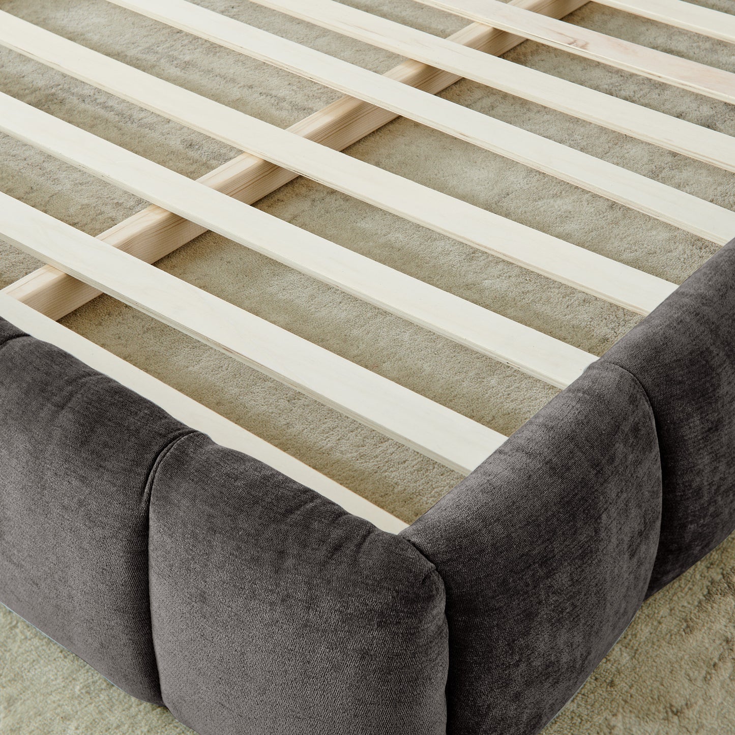 King size Upholstered Bed Frame with Thick Fabric, Chenille Fabric Grounded Queen Size Platform Bed with Headboard and Solid Frame. No Box Spring Needed-Dark Gray(88.5''*85.5''*24'')