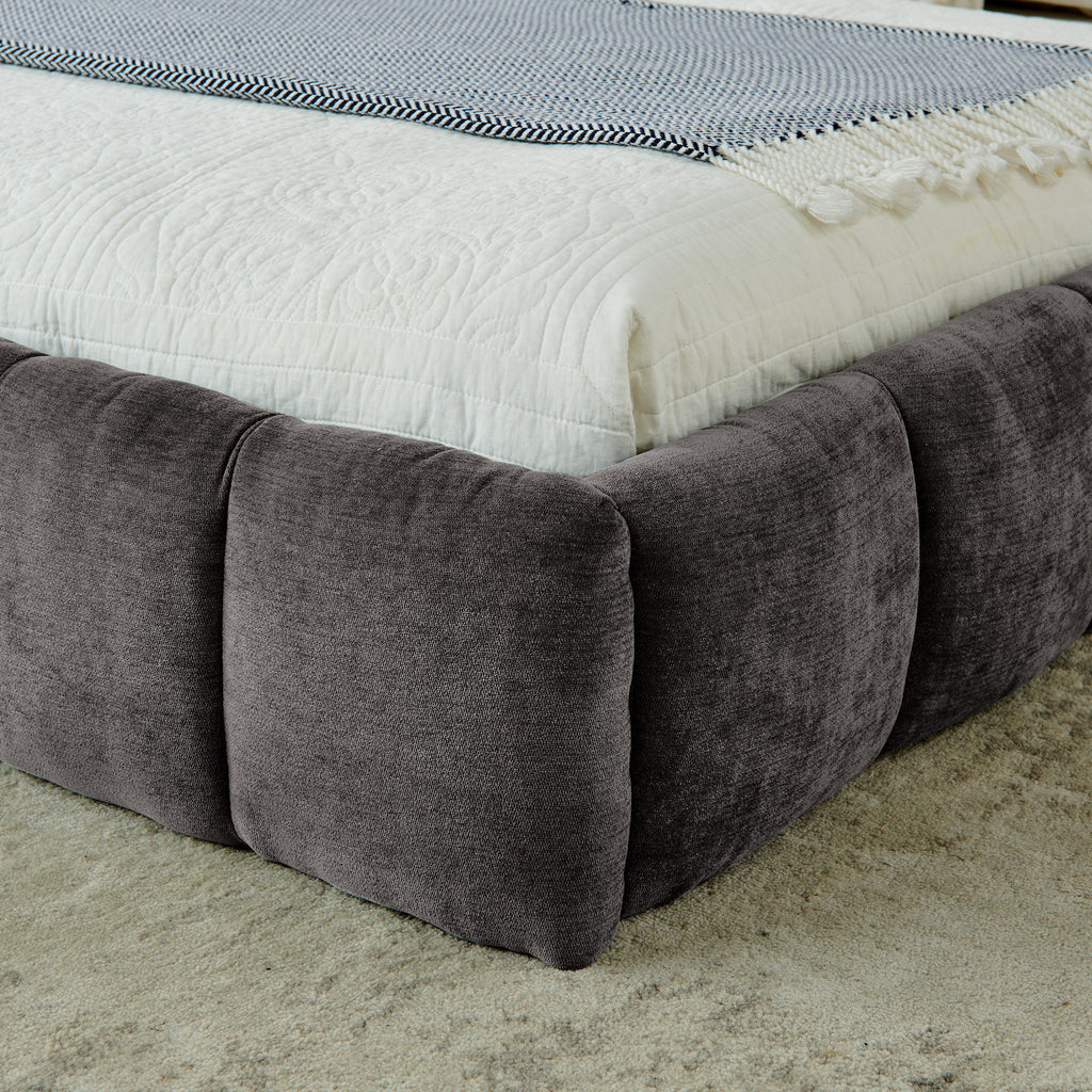 King size Upholstered Bed Frame with Thick Fabric, Chenille Fabric Grounded Queen Size Platform Bed with Headboard and Solid Frame. No Box Spring Needed-Dark Gray(88.5''*85.5''*24'')