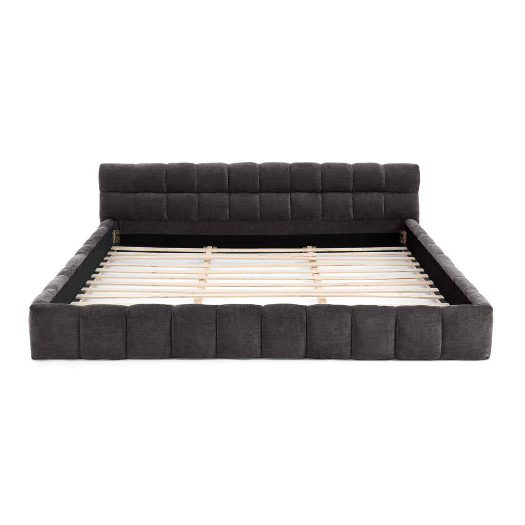 King size Upholstered Bed Frame with Thick Fabric, Chenille Fabric Grounded Queen Size Platform Bed with Headboard and Solid Frame. No Box Spring Needed-Dark Gray(88.5''*85.5''*24'')