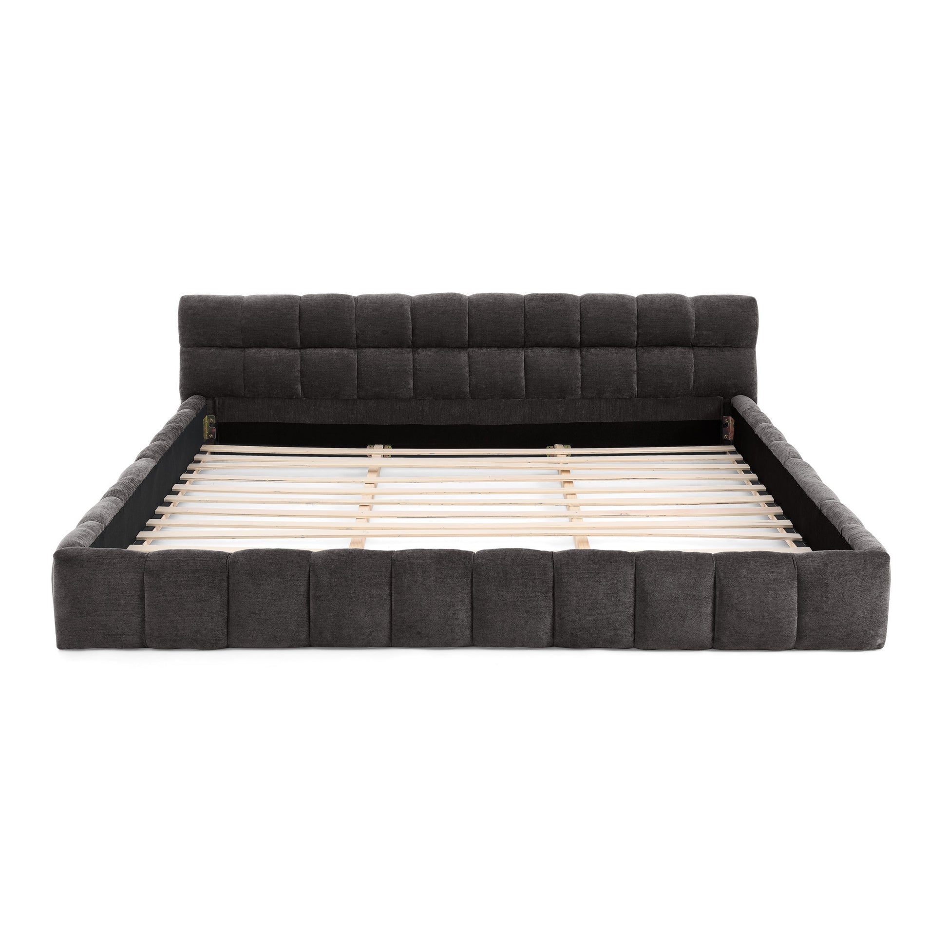King size Upholstered Bed Frame with Thick Fabric, Chenille Fabric Grounded Queen Size Platform Bed with Headboard and Solid Frame. No Box Spring Needed-Dark Gray(88.5''*85.5''*24'')