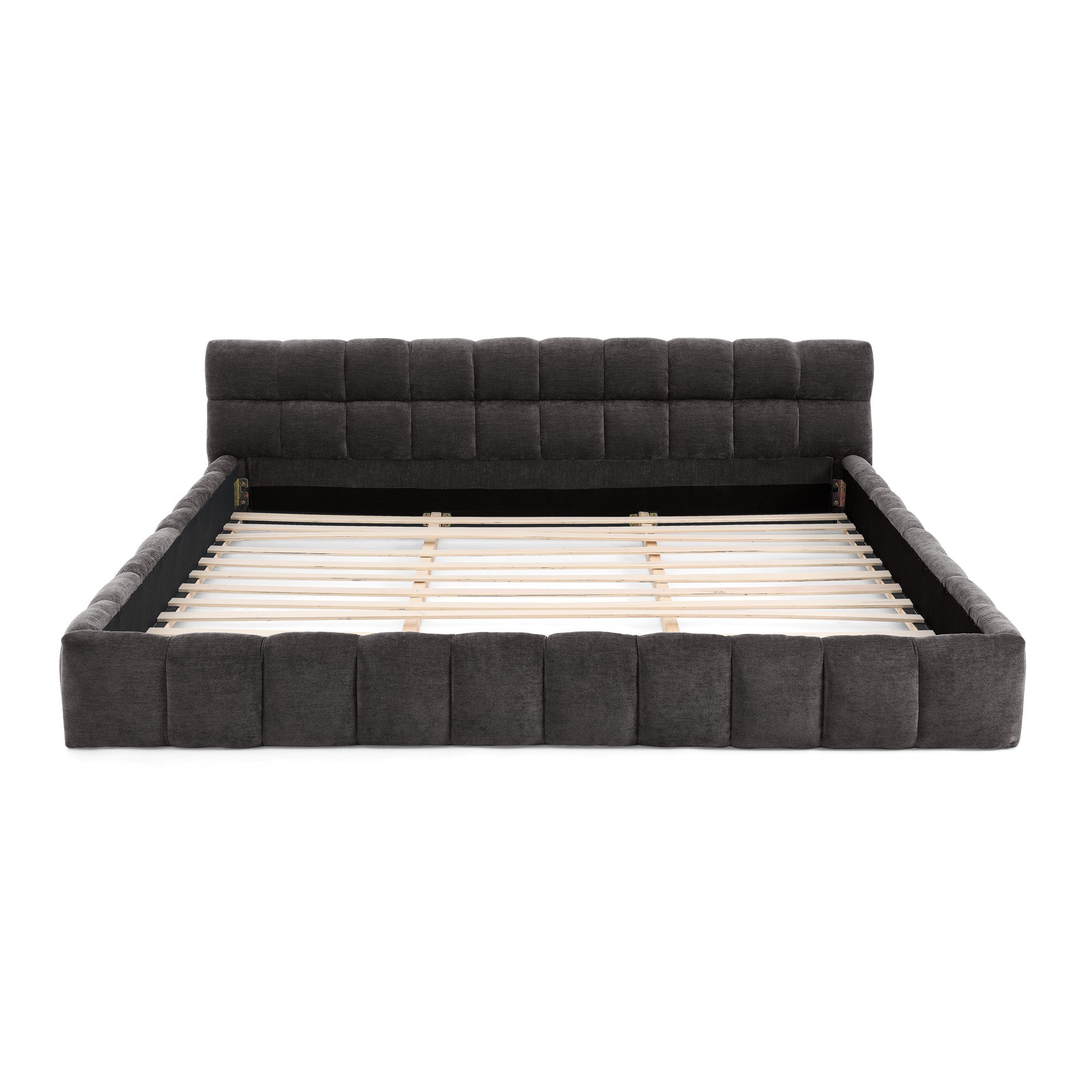King size Upholstered Bed Frame with Thick Fabric, Chenille Fabric Grounded Queen Size Platform Bed with Headboard and Solid Frame. No Box Spring Needed-Dark Gray(88.5''*85.5''*24'')