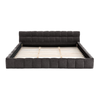 King size Upholstered Bed Frame with Thick Fabric, Chenille Fabric Grounded Queen Size Platform Bed with Headboard and Solid Frame. No Box Spring Needed-Dark Gray(88.5''*85.5''*24'')