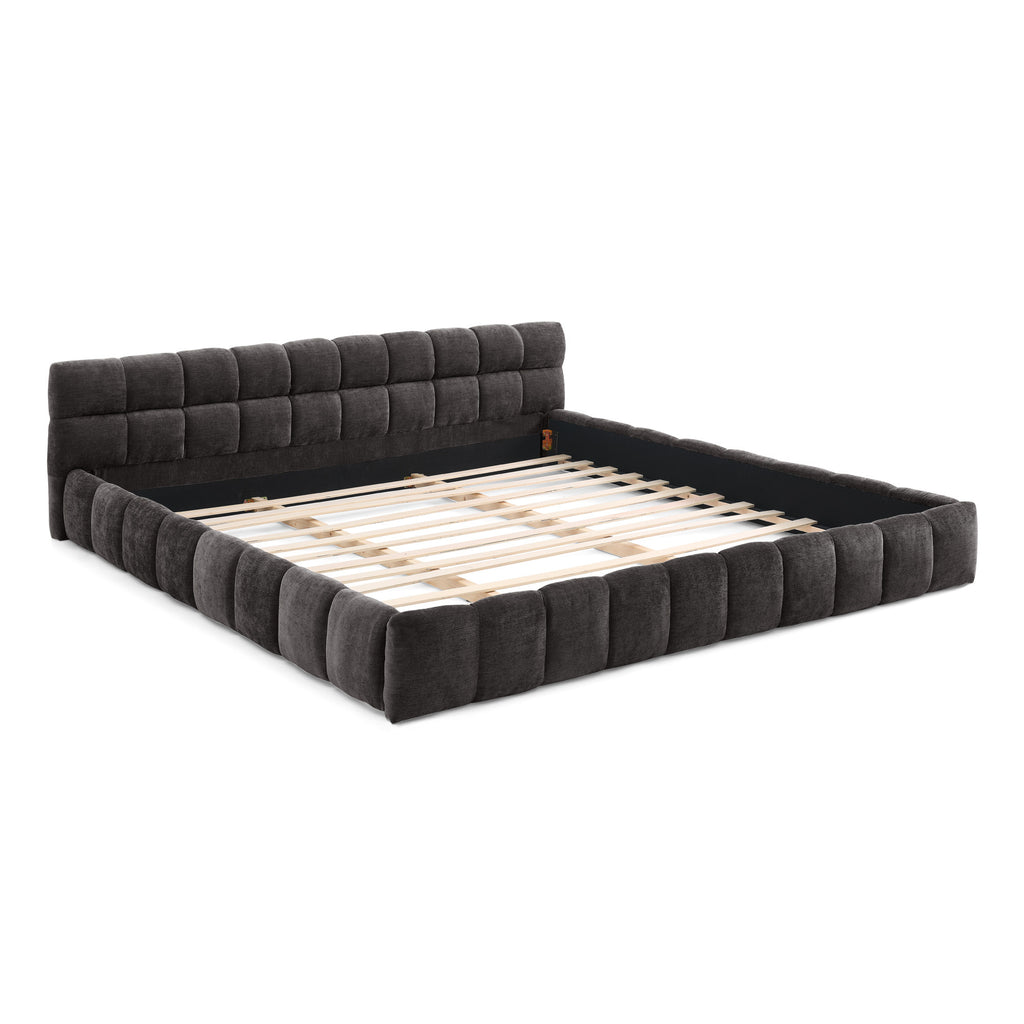 King size Upholstered Bed Frame with Thick Fabric, Chenille Fabric Grounded Queen Size Platform Bed with Headboard and Solid Frame. No Box Spring Needed-Dark Gray(88.5''*85.5''*24'')