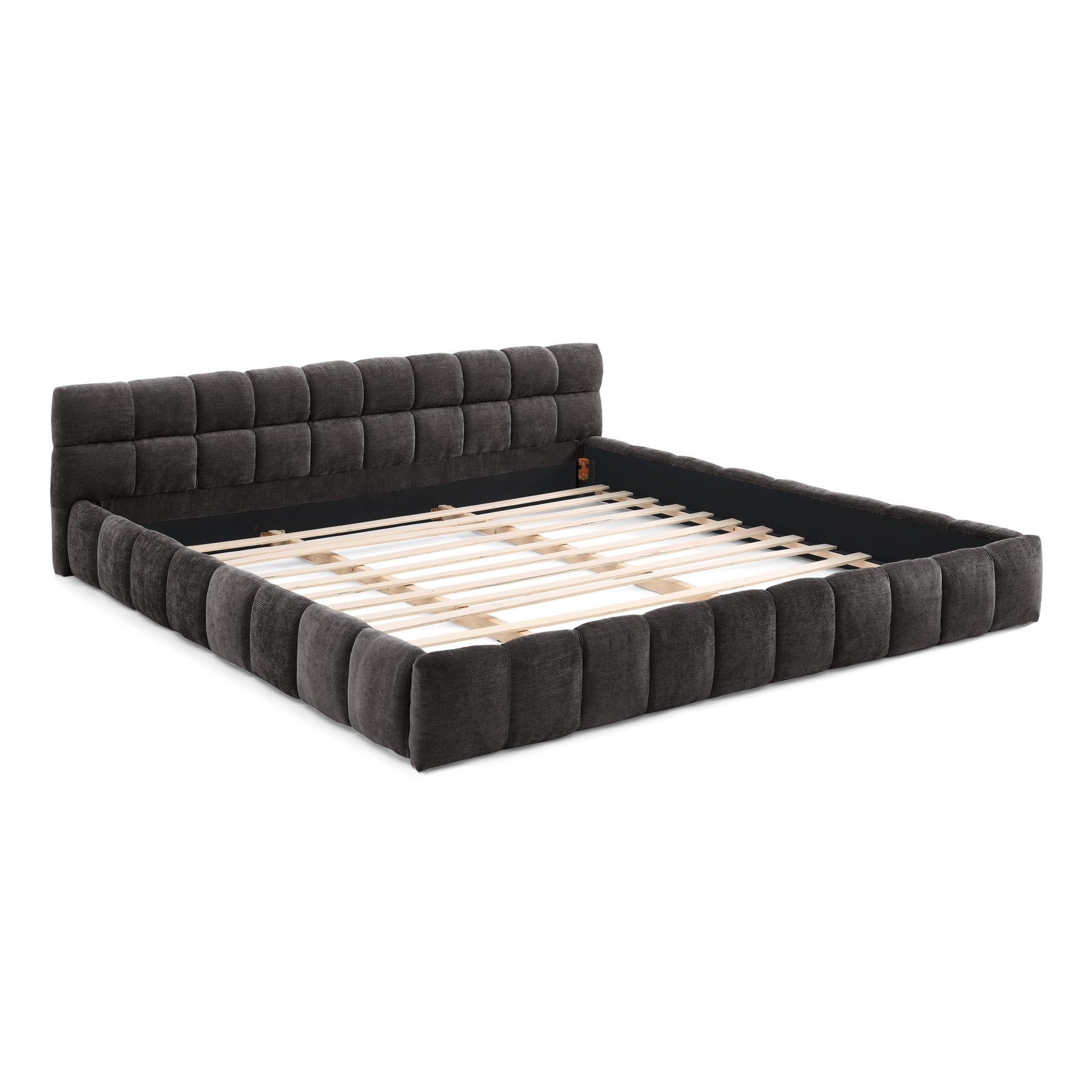 King size Upholstered Bed Frame with Thick Fabric, Chenille Fabric Grounded Queen Size Platform Bed with Headboard and Solid Frame. No Box Spring Needed-Dark Gray(88.5''*85.5''*24'')