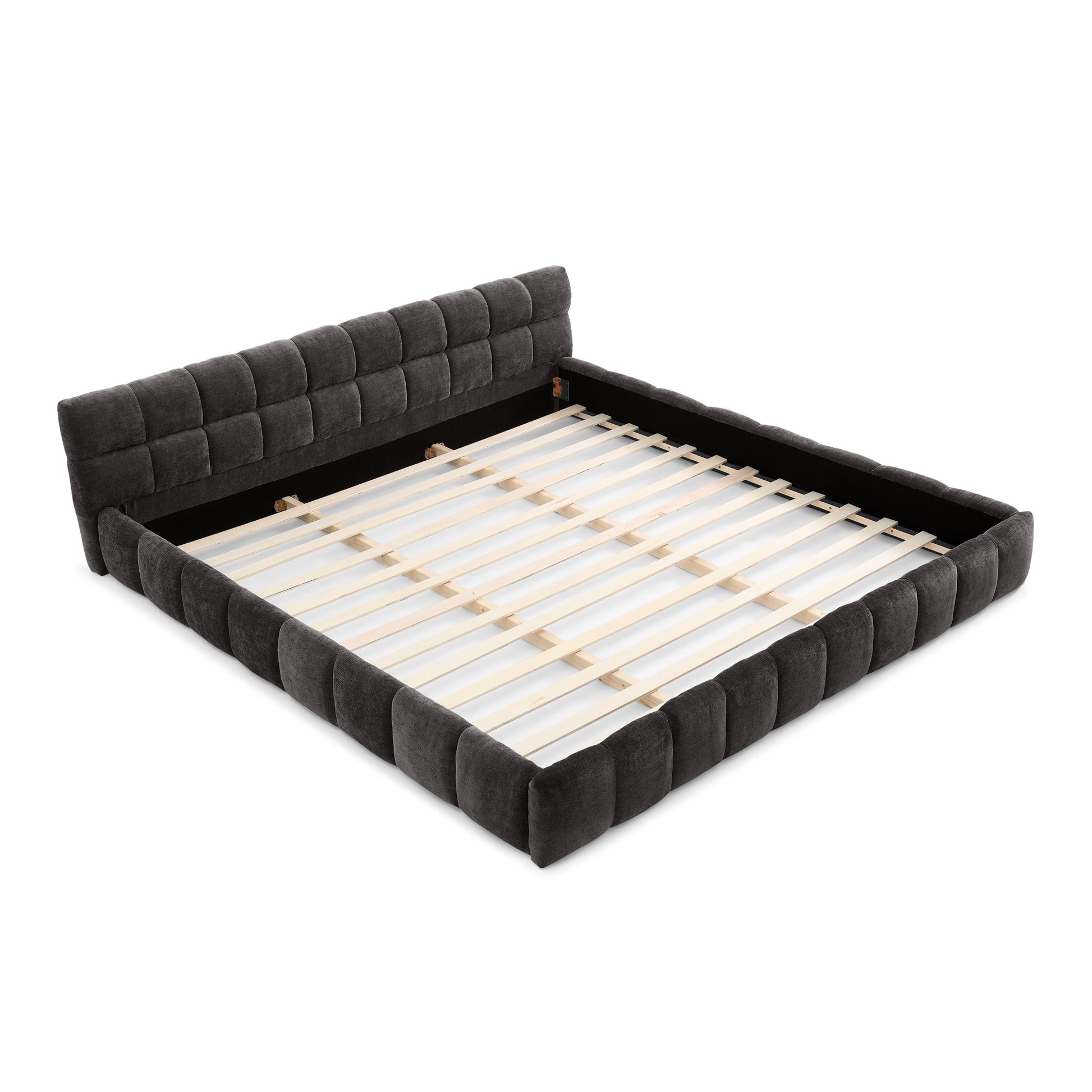 King size Upholstered Bed Frame with Thick Fabric, Chenille Fabric Grounded Queen Size Platform Bed with Headboard and Solid Frame. No Box Spring Needed-Dark Gray(88.5''*85.5''*24'')