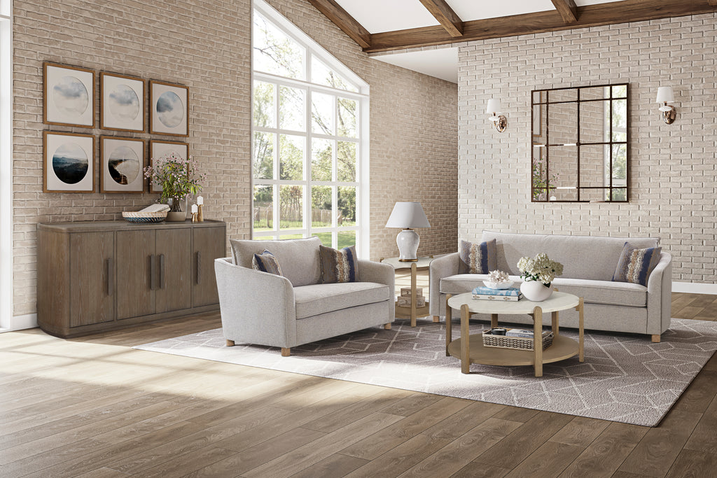 Loveseat in Sand Fabric - 2 Down Pillows