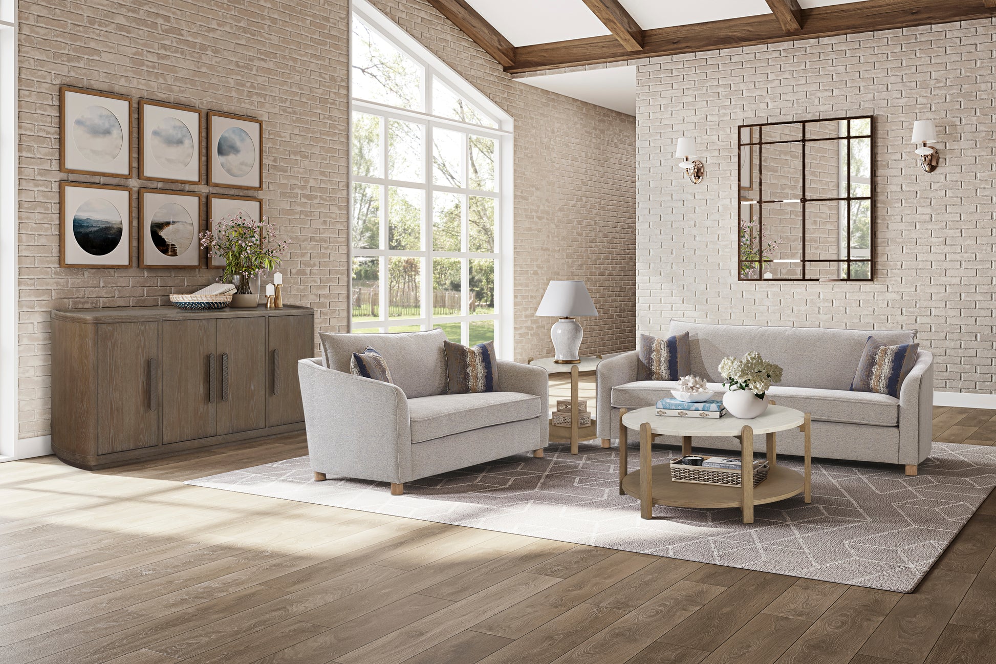 Loveseat in Sand Fabric - 2 Down Pillows