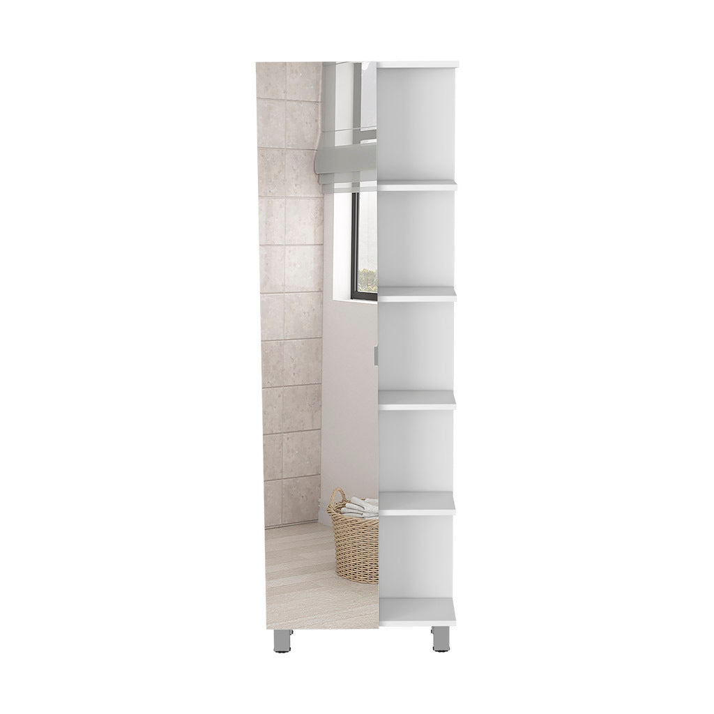 Urano Mirror Linen Cabinet, Four Interior  Shelves, Five External Shelves -White