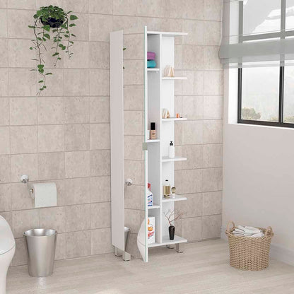 Urano Mirror Linen Cabinet, Four Interior  Shelves, Five External Shelves -White
