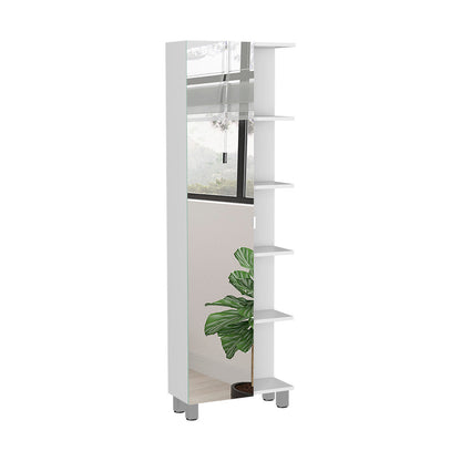 Urano Mirror Linen Cabinet, Four Interior  Shelves, Five External Shelves -White