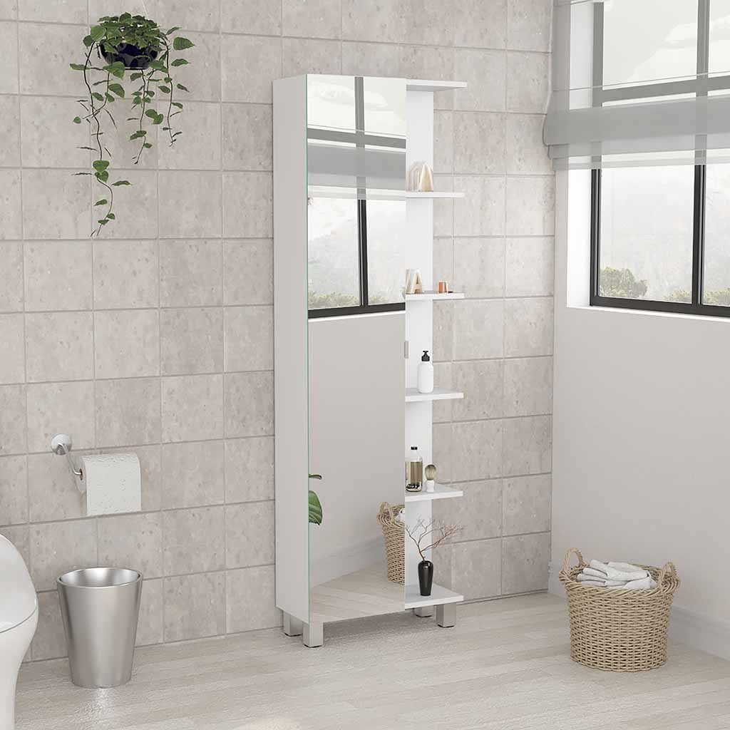 Urano Mirror Linen Cabinet, Four Interior  Shelves, Five External Shelves -White