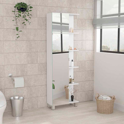 Urano Mirror Linen Cabinet, Four Interior  Shelves, Five External Shelves -White