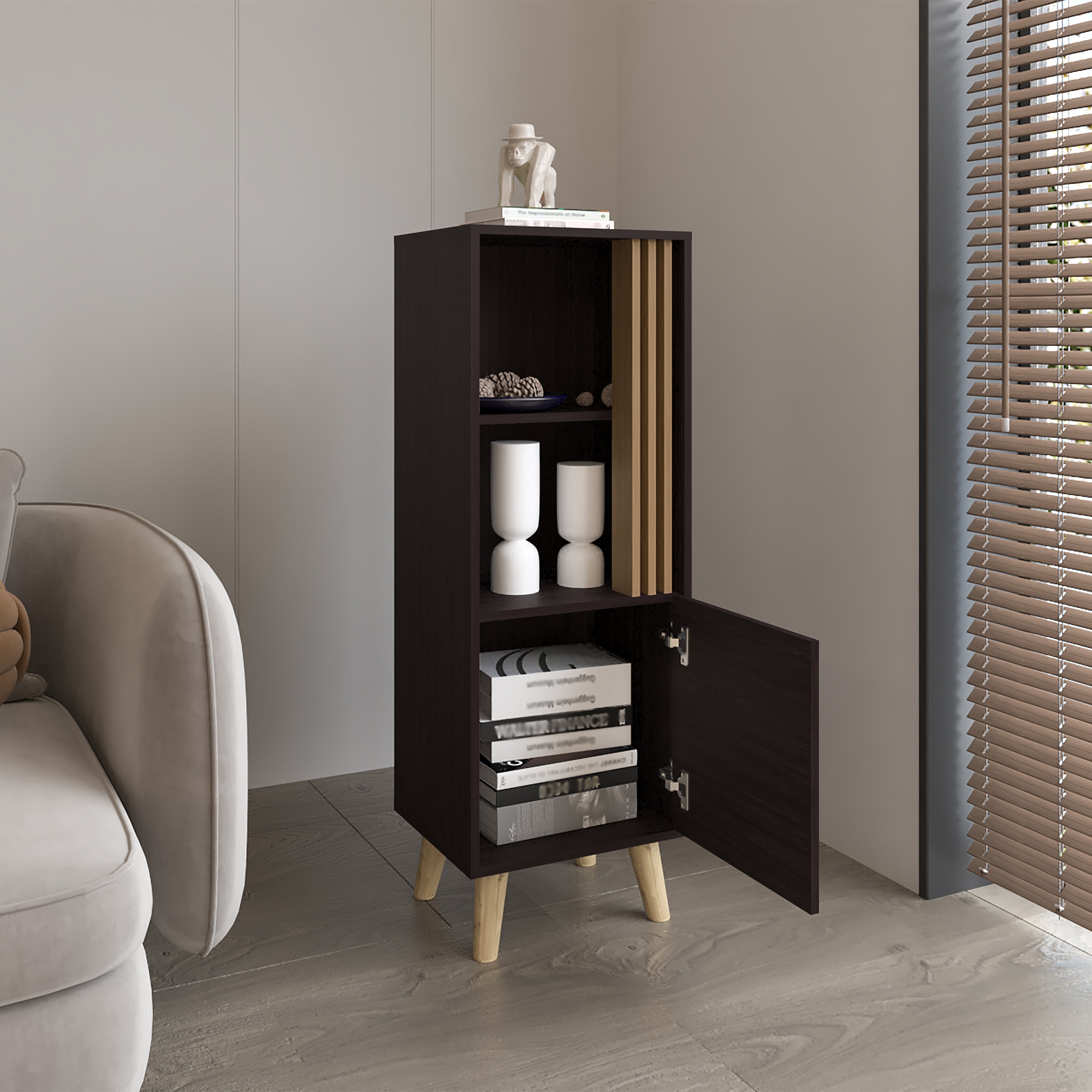 Vance 47' High One Door Cabinet with Two Open Shelves Dark Wengue - Light Oak