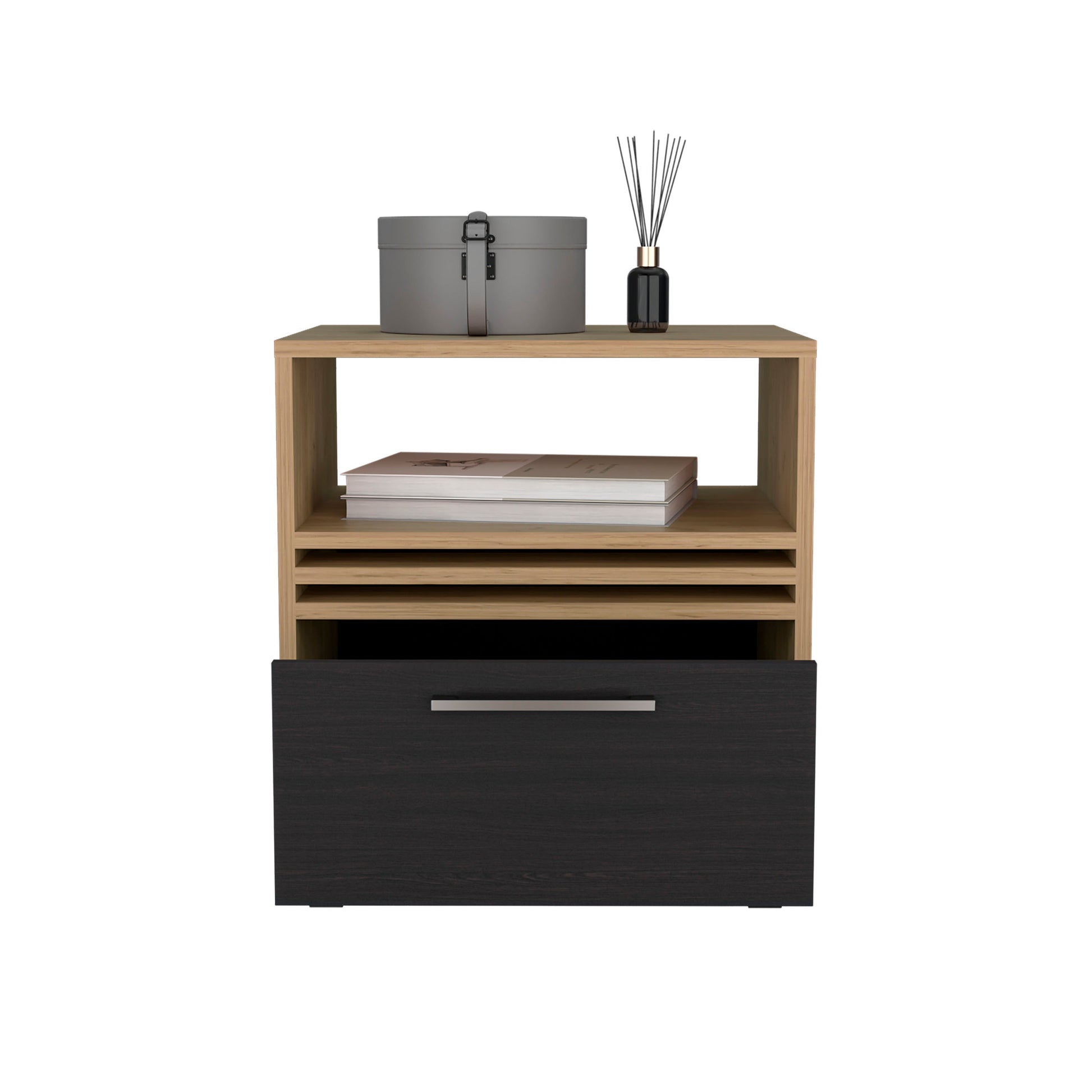 Vance 20' High One Drawer Nightstand, Casters, Mobile, One Shelf, Bedroom Natural Oak