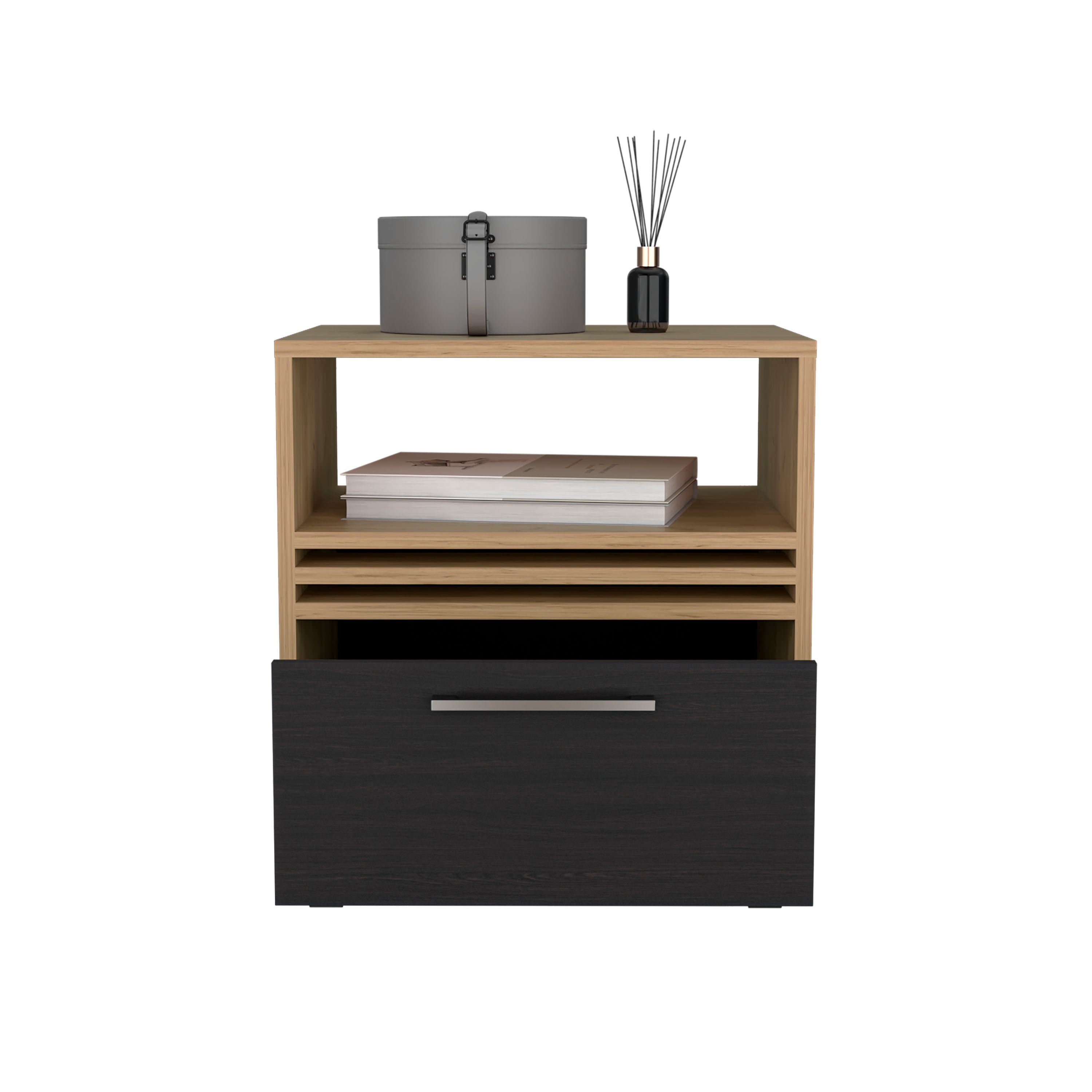 Vance 20' High One Drawer Nightstand, Casters, Mobile, One Shelf, Bedroom Natural Oak