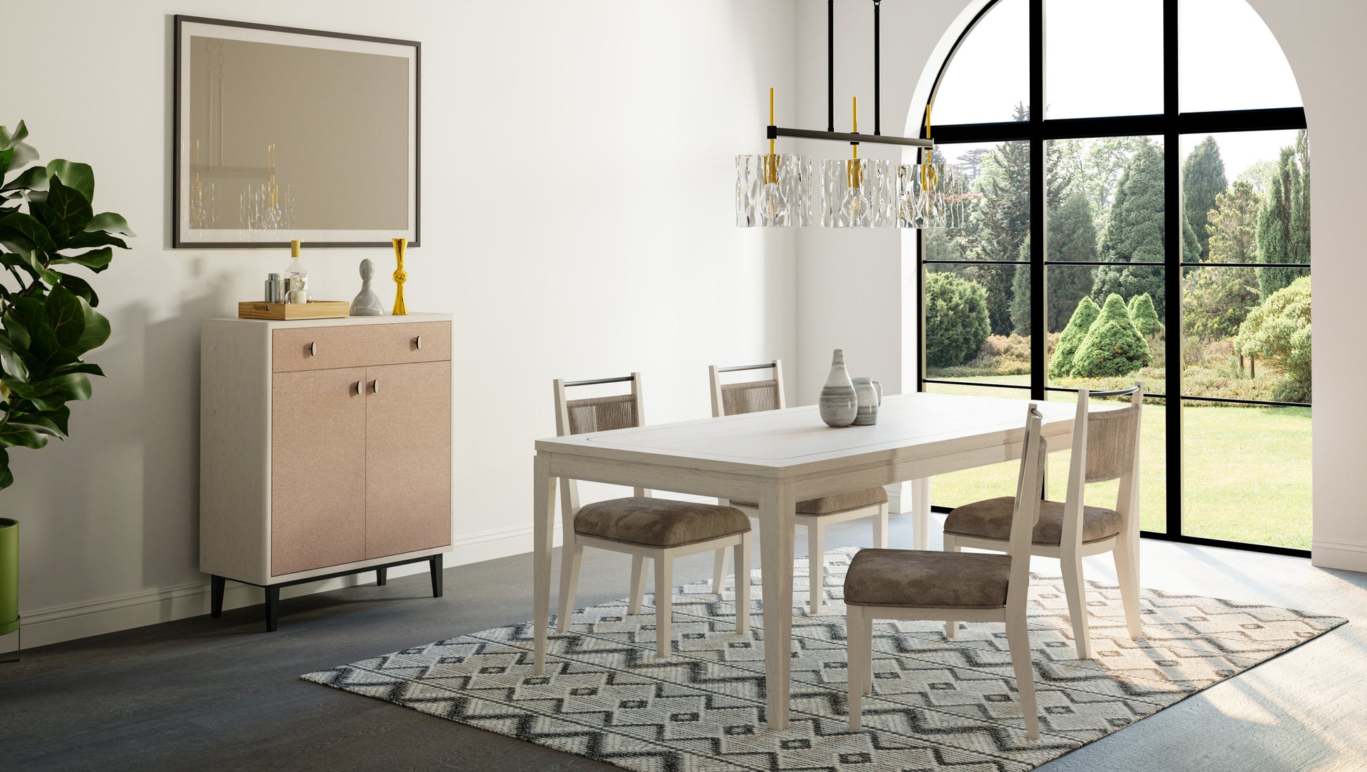 Expandable Leg Tablewith Metal Inlay - Vanilla