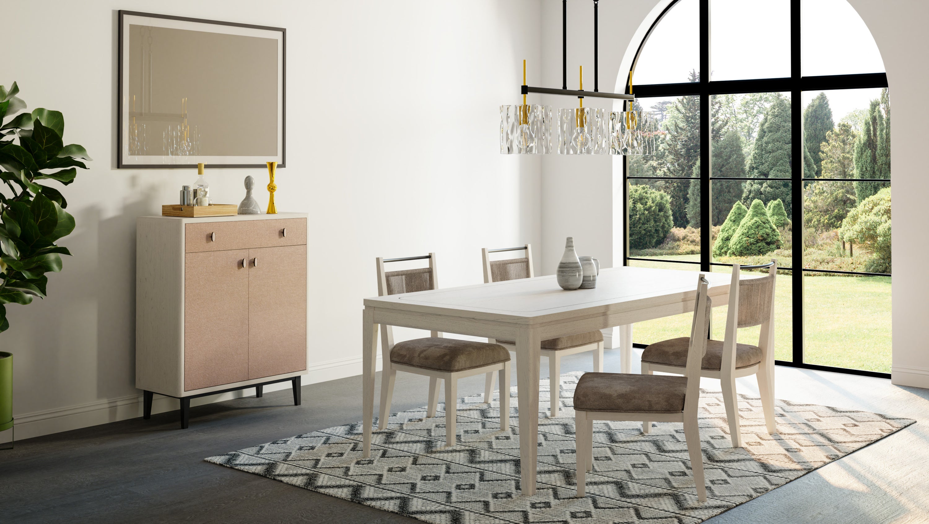 Expandable Leg Tablewith Metal Inlay - Vanilla