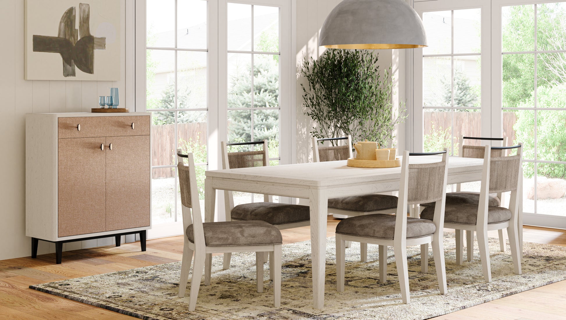 Expandable Leg Tablewith Metal Inlay - Vanilla