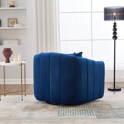 40.35'W Upholstered Oversized 360° Swivel Accent Barrel Chair and Half Cozy Sofa with 3 Pillows, Velvet Channel Tufted Pumpkin-Shape Club Armchair for Living Room, Bedroom, Office, Lounge,NAVY